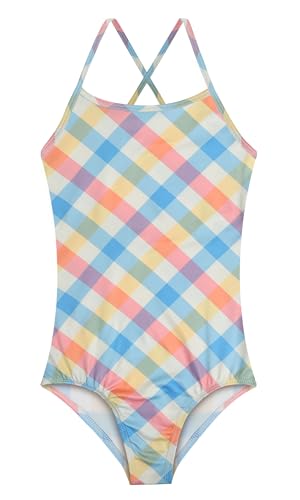 Girls' Adjustable Cross-Back Swimsuit - Rainbow Grid, 5-6 Years