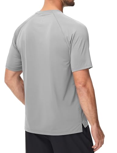 MAGCOMSEN Men's Lightweight Mesh Athletic Short Sleeve Shirt - Large Light Gray