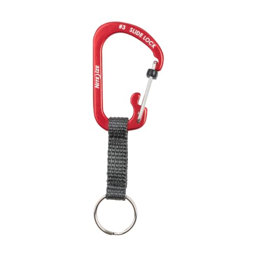 SlideLock Key Ring Carabiner with Webbing - Red
