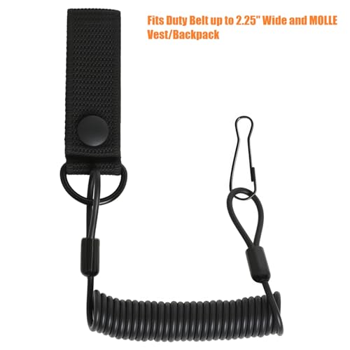 TACNEX 1 pcs Coil Pistol Lanyard Duty Belt Keeper with D Ring & Metal Clip