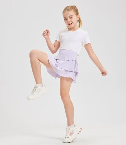 Girls Athletic Skort with Built-in Shorts & Pocket - Purple, 7-8 Years