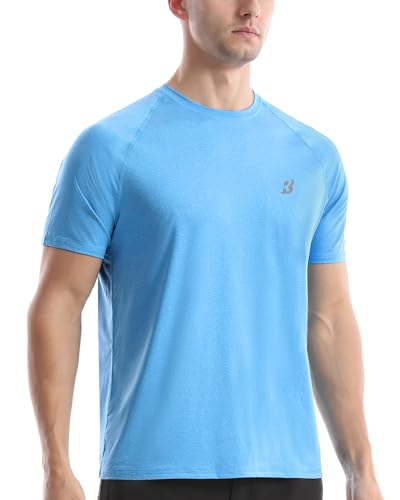 Roadbox Men's Short Sleeve Swim Shirt with UPF 50+ Sun Protection - Light Blue, Large, Rash Guard for Outdoor Water Sports
