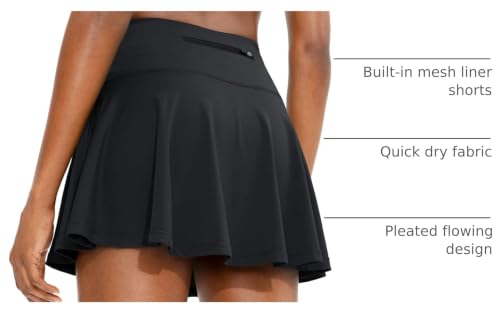Pleated Tennis Skirt with 4 Pockets - High Waisted Athletic Skort