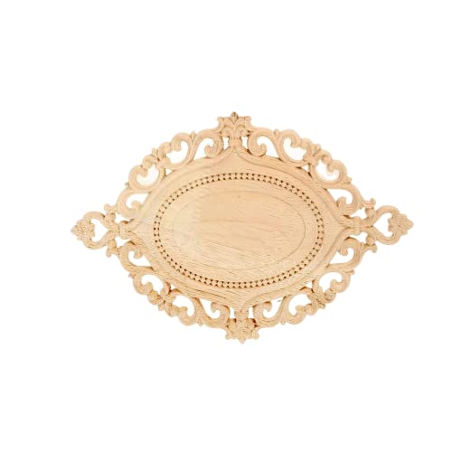 Wood Appliques Onlays, 1Pc Wooden Carved Carving Decal Center Decor for Door Cabinet Wall Ceiling Dresser Cupboard Fireplace Stairs Furniture Decoration DIY Project, 22x14.5cm/8.66"x5.71"