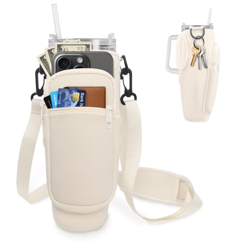 Water Bottle Carrier Bag with Phone Pocket - Adjustable Sling Pouch