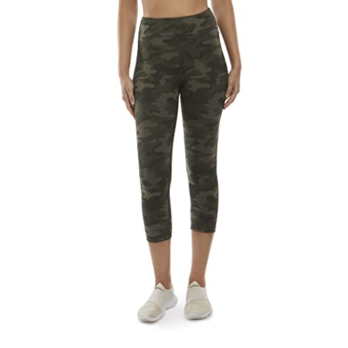 Danskin Women's Curved Contour Capri Leggings X-Large Olive Camo Print Activewear
