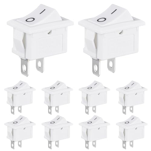 10 Pcs White Mini Rocker Switch 2 Pin On/Off for Boat & Car