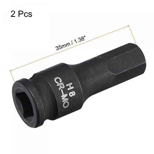 uxcell 8mm Impact Hex Bit Socket, 1/4" Square Drive 35mm Length CR-MO Metric Sizes 2 Pcs