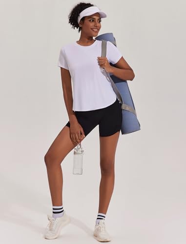 UPF 50+ Short Sleeve Athletic Workout Top - Large, White