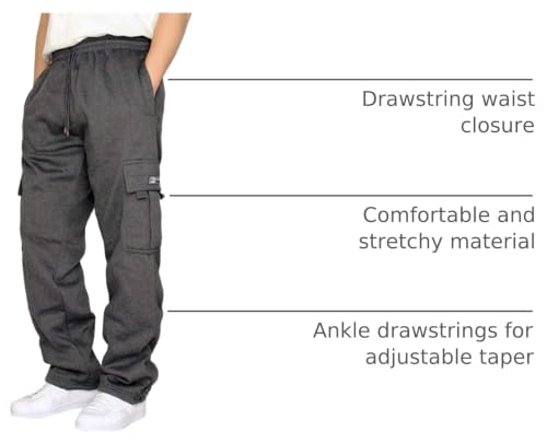 Lasjixion Men's Cargo Sweatpants Dark Grey Medium Open Bottom Fleece Joggers