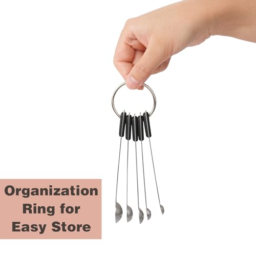 5-Piece Mini Measuring Spoon Set - Stainless Steel with Black Silicone Grip