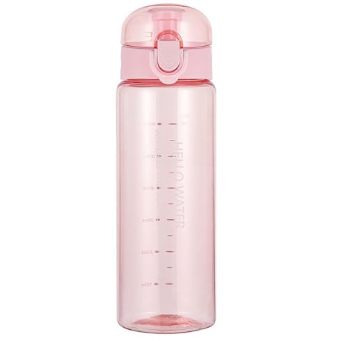 26oz Transparent Pink Sports Water Bottle with Straw