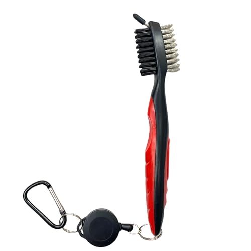 Golf Club Brush with Groove Cleaner - 2 Ft Zip-line, Red