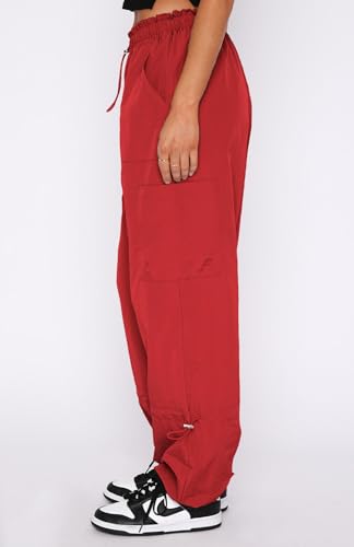 DISCIPBUSH Women’s Red Cargo Pants - Parachute & Rave Festival Style Large