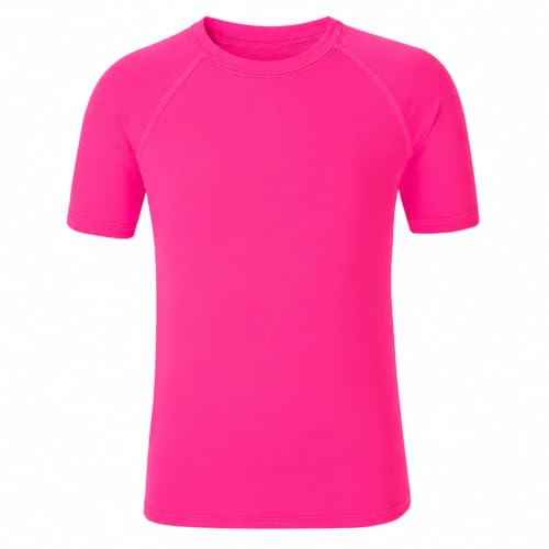 Neon Swim Shirt for Kids - Short Sleeve Rash Guard UPF 50+ - 7-8 Years / Hot Pink