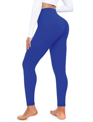 High Waisted Leggings for Women - Tummy Control Yoga Pants - Madagascar Blue, Large-X-Large