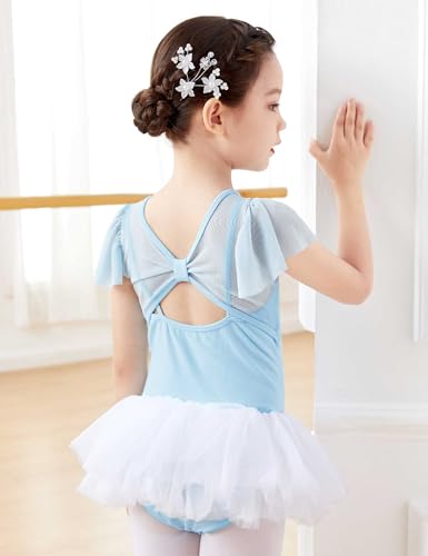 Flutter Sleeve Ballet Leotard for Toddler Girls - Blue, 7-8 Years