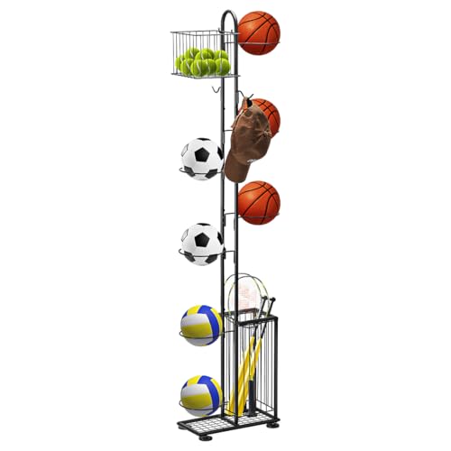 7-Tier Sports Equipment Storage Rack with Baskets for Balls & Gear