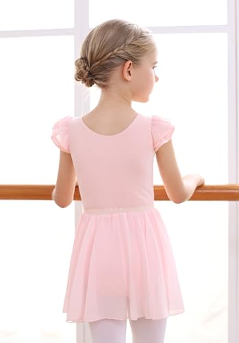 Toddler Girls Ballet Leotard with Flutter Sleeve and Tutu Skirt
