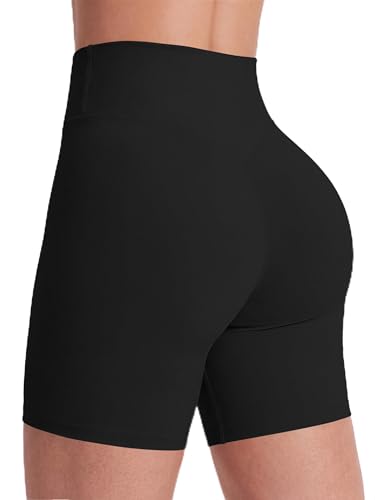 Sunzel Women's High Waist Biker Shorts with Tummy Control 6-Inch Inseam Black Medium