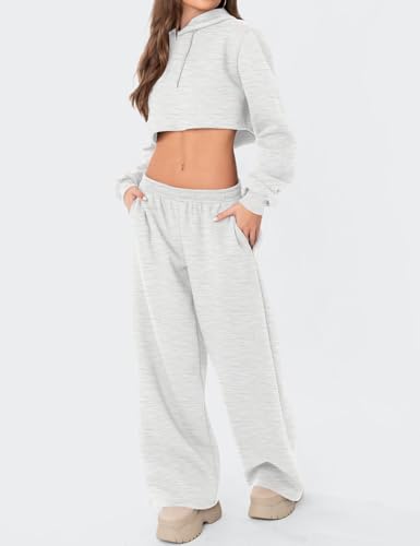 LOMON Wide-Leg Fleece Sweatpants for Women, Small, Light Grey (Fall/Winter 2026)
