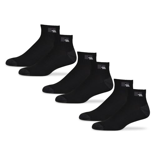 Russell Athletic Black Large Moisture-Wicking Cushioned Ankle Socks 3-Pack with Arch Support