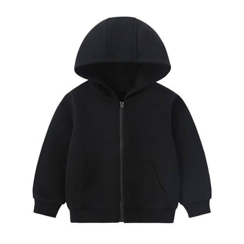 YAGATA Toddler Boys Girls Hoodie Jacket 7-8 Years Black Fall Winter Pullover