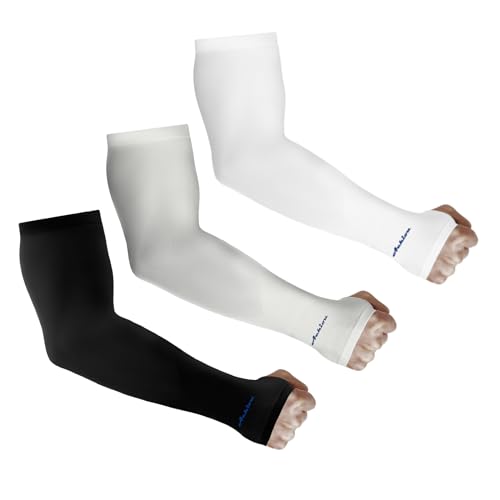 Sun Protection Arm Sleeves for Sports - 3 Pairs: Black, White, Grey