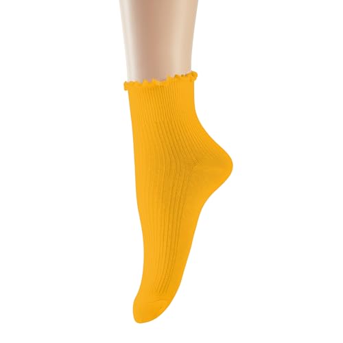 Casual Ruffle Cotton Ankle Boot Socks - Yellow