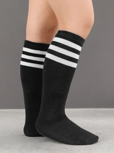 Kids Athletic Soccer Socks - Toddler 3-6 Years, 2 Pair Black & White