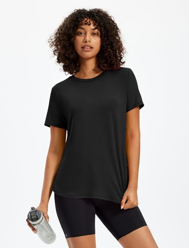 Workout Tops for Women - Short Sleeve Activewear A-Black, Large