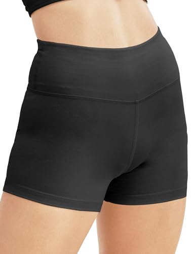 High Waisted Biker Shorts for Women - Soft Stretch Tummy Control - Black, Large