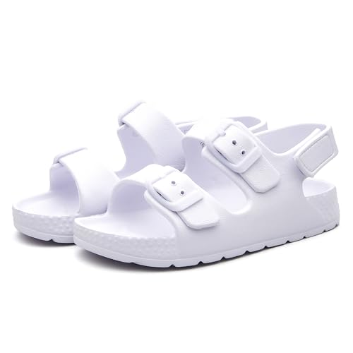 EasyStar Toddler Sandals with Double Buckles, White, Size 7 - Adjustable Fit for Boys & Girls