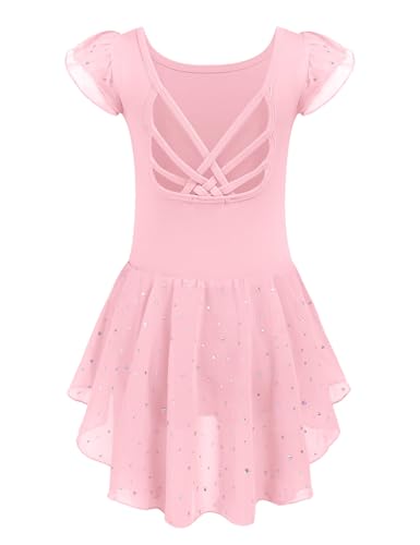 Arshiner Girls Ruffle Sleeve Ballet Leotard Criss-Cross Back Dance