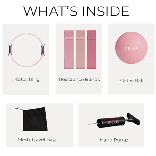 MOAV Rosè Pilates Essentials Kit with 14-Inch Ring, Mini Ball, Resistance Bands & Pump