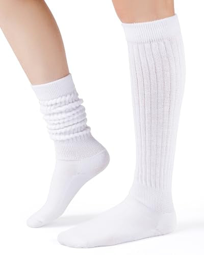 Knee High Slouchy Socks for Women - One Size Tall, White