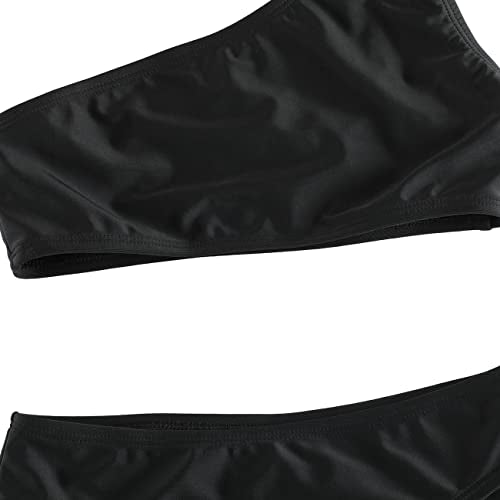 Girls One Shoulder Bikini Swimsuit - Solid Black, Size 8-10