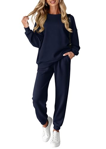 KIRUNDO Women's 2 Piece Sweatsuit Lounge Set Navy Medium - Matching Outfit