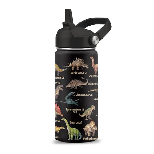 FAIVHSO Dinosaur Water Bottle with Straw Lid, 16 oz Insulated Stainless Steel Kids Gift