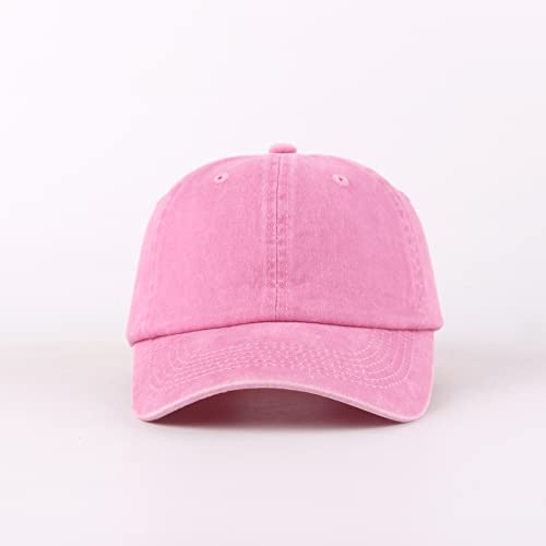 LANGZHEN 100% Cotton Unisex Denim Washed Baseball Cap with Adjustable Metal Buckle – Large/Washed-Pink