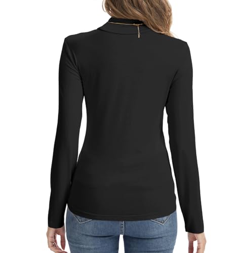 Mock Turtleneck Long Sleeve Tops for Women - Large Black