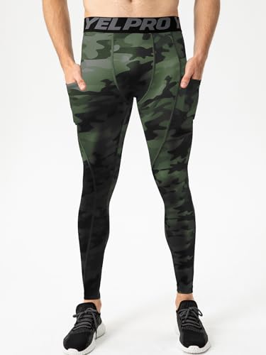Men's Camouflage Green Compression Pants A# Large - Cool Dry Base Layer Tights