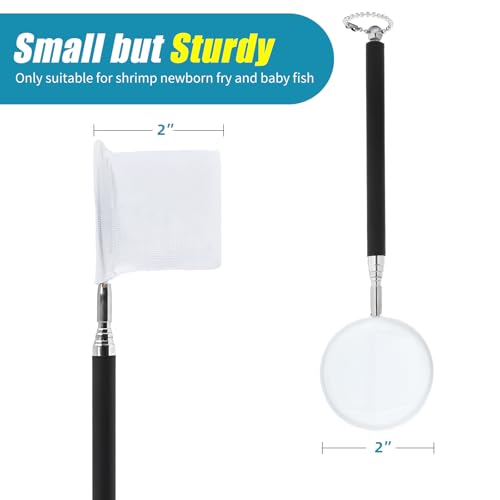 Small Fish Tank Shrimp Net with Extendable Handle - 2 Inch Round
