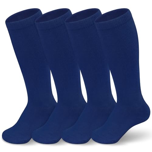 Toddler Soccer Socks - 4 Pairs Youth Football & Baseball Socks, 3-6 Years - Navy