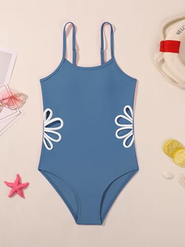 Girls One-Piece Swimsuit with Adjustable Straps - Dusty Blue, 11-12 Years