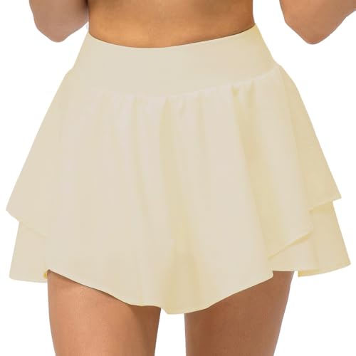 Pleated Tennis Skirt with Shorts & Pockets - Light Cream, Small