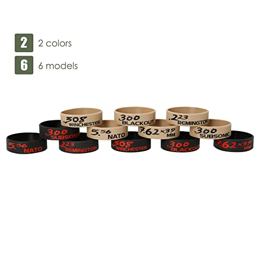 Magazine Identification Bands - 5 Pack Silicone Ammo Marking Bands - 300 Subsonic, Khaki & Black