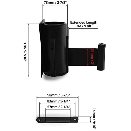 QWORK Wall Mounted Retractable Belt Barrier, 2 Pack Crowd Control Wall Barrier with 10' Belt for Retail Stores, Airports, Banks, School