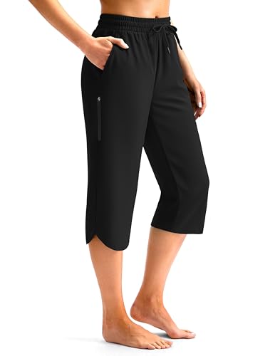 Viodia Women's 18" Modest Swim Capris Pants with Pockets, X-Large Black
