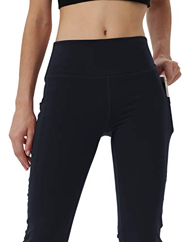 Keolorn Women's Bootleg Yoga Pants with Hidden Pockets, Tummy Control, Large Black